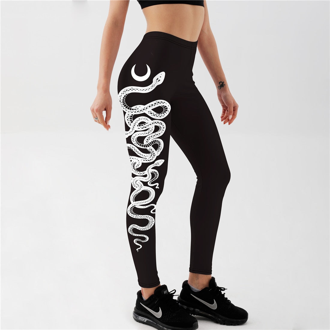 Qickitout Sexy Women's Black Leggings Print Animal Snake Push Up Fitness Legging Slim workout Legging