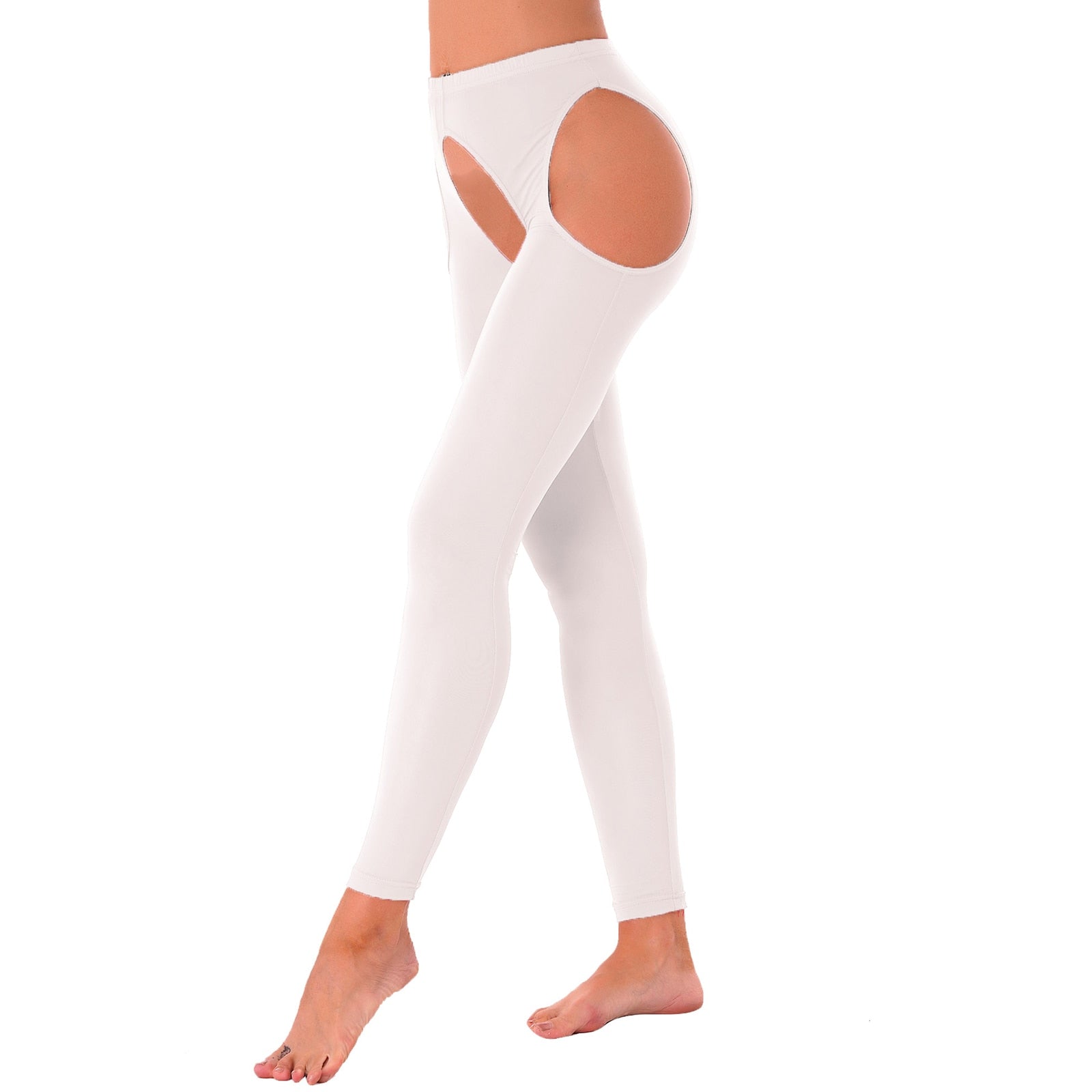 Womens Ice Silk High Waist Tights Suspenders Pantyhose Hollow Out Footed Long Pants Crotchless Leggings Thigh High Stockings