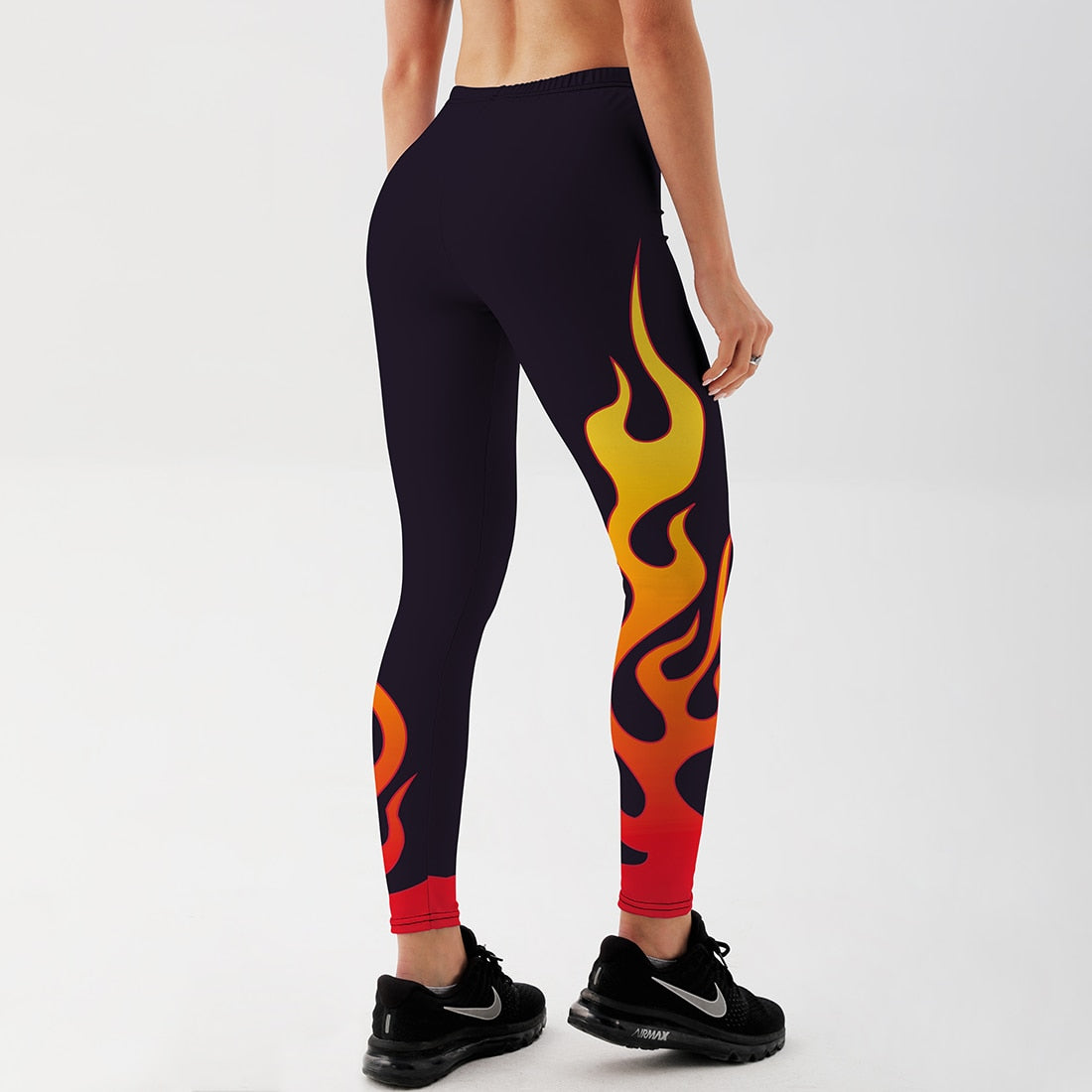 Russian style Fire flame Printing Punk Stretchy Trousers Casual Pants Womens Novelty Fitness High Waist Plus Size Leggings