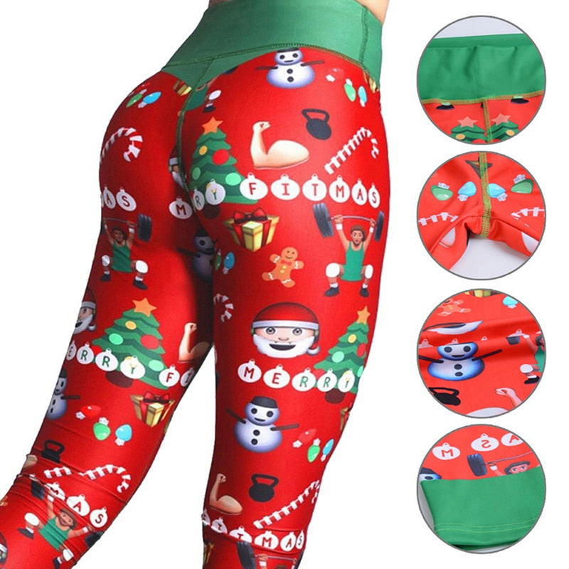 Christmas Leggings Women Sexy High Waist Skinny Leggins Fitness Legging Ladies Printed Workout Leggings Stretch Trousers Pants