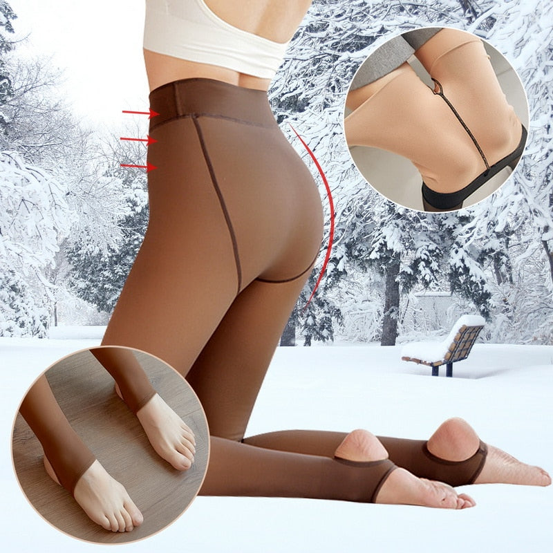 Thermal Pantyhose Women Thicken Stockings Fake Translucent Stockings High Waist Elastic Fleece Lined Socks Slim Tights Legging