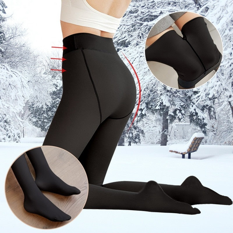 Thermal Pantyhose Women Thicken Stockings Fake Translucent Stockings High Waist Elastic Fleece Lined Socks Slim Tights Legging