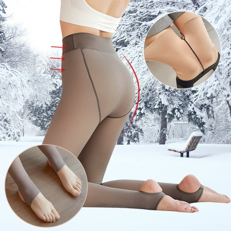 Thermal Pantyhose Women Thicken Stockings Fake Translucent Stockings High Waist Elastic Fleece Lined Socks Slim Tights Legging
