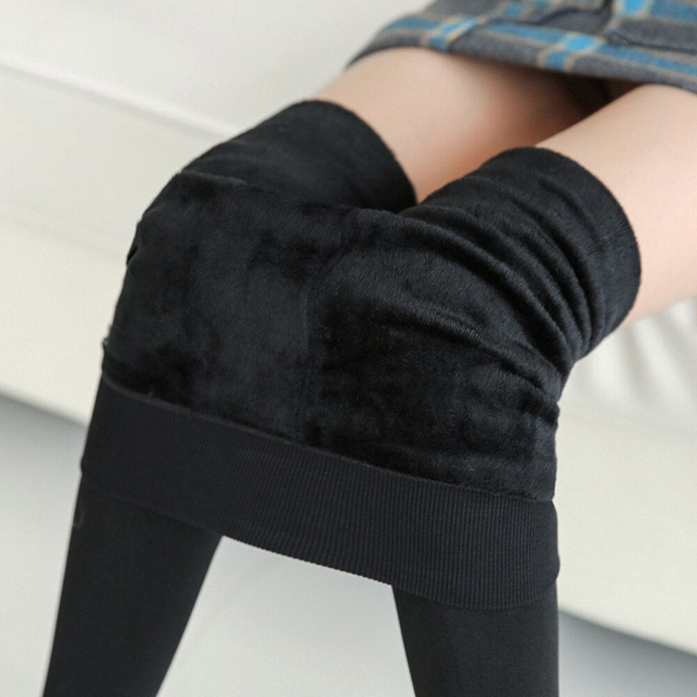 Winter Warm Leggings Women's Thermal Pants Polar Pantyhose Sock Lined Pants Velvet Tights Skin Effect High Waist Wool Leggings
