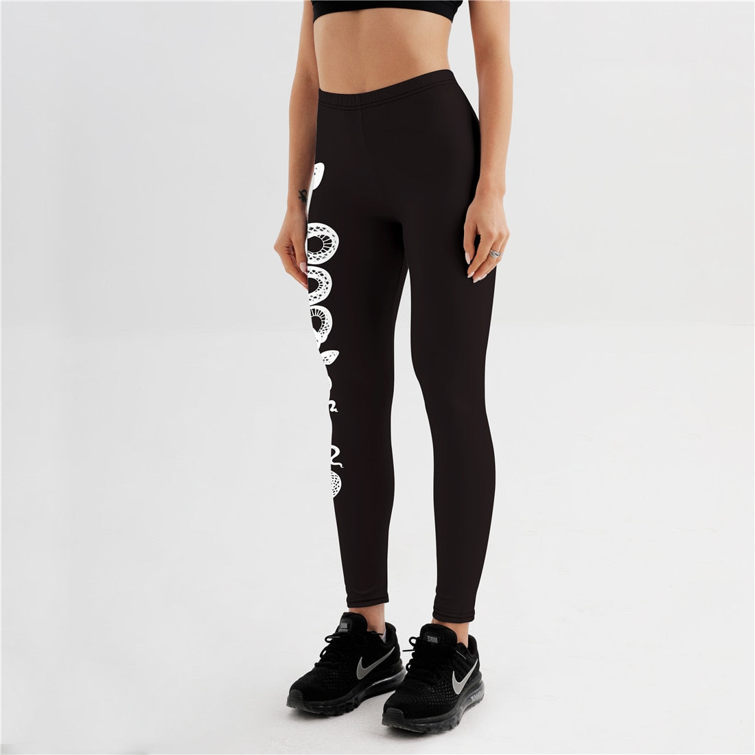 Qickitout Sexy Women's Black Leggings Print Animal Snake Push Up Fitness Legging Slim workout Legging