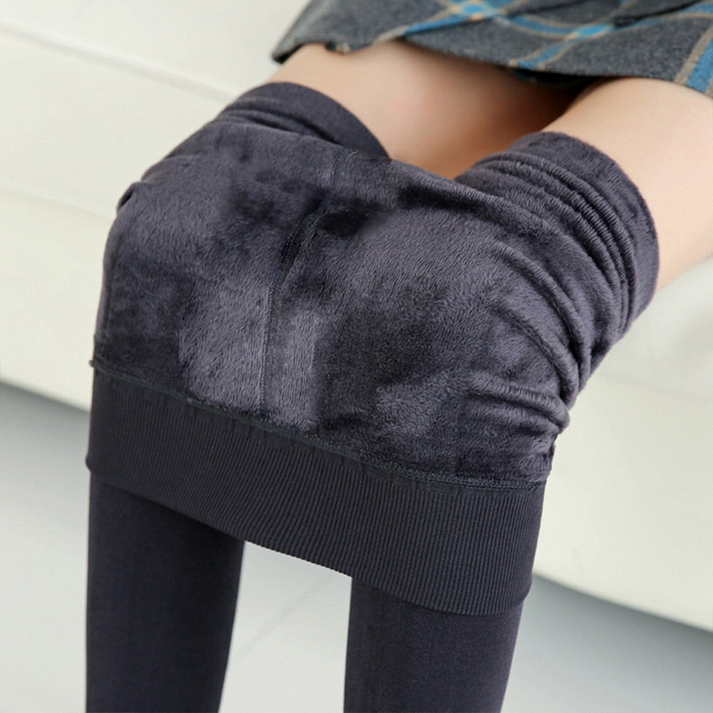 Winter Warm Leggings Women's Thermal Pants Polar Pantyhose Sock Lined Pants Velvet Tights Skin Effect High Waist Wool Leggings