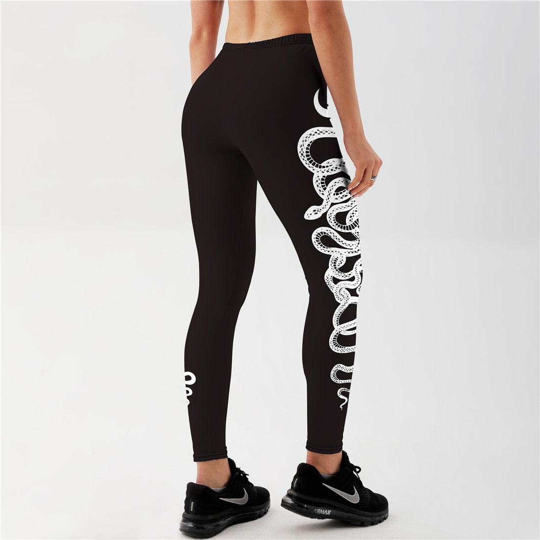 Qickitout Sexy Women's Black Leggings Print Animal Snake Push Up Fitness Legging Slim workout Legging