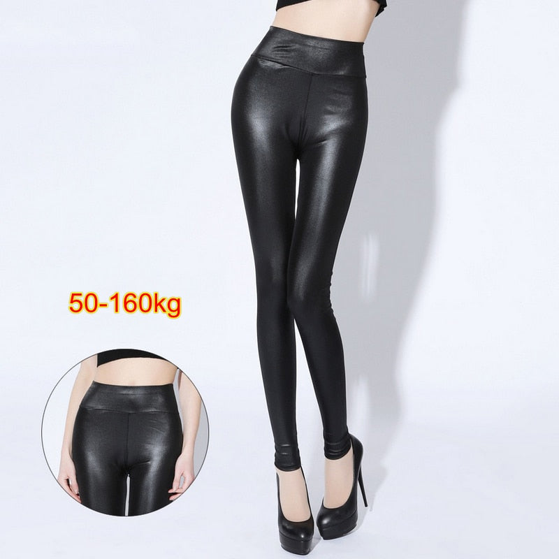 PU Leggings For Women Butt Lift Black Fall Spandex Big Size Leggings High Waisted Stretch Pants Faux Leather Leggings ouc088