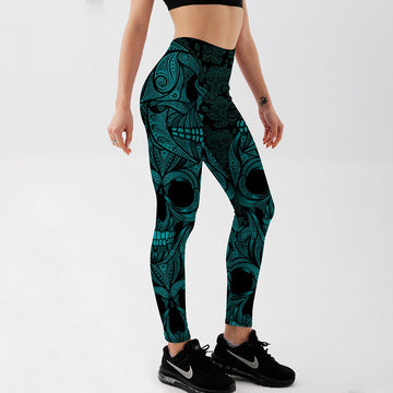 Qickitout Leggings Fitness New Women's Lake Blue Mask Skeleton Evil Leggings Stretch Digital Print Harem Pants For Women Palazzo
