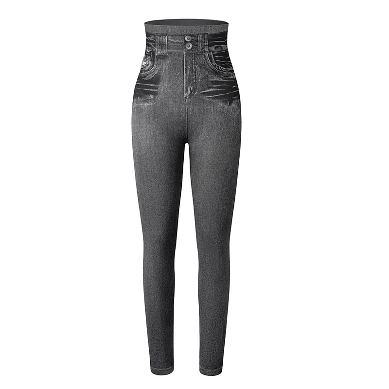 Push Up Seamless High Waist Denim Print Jeans Leggings Women Autumn and Winter Elastic Denim Pants Skinny Leggins Mujer Dropship