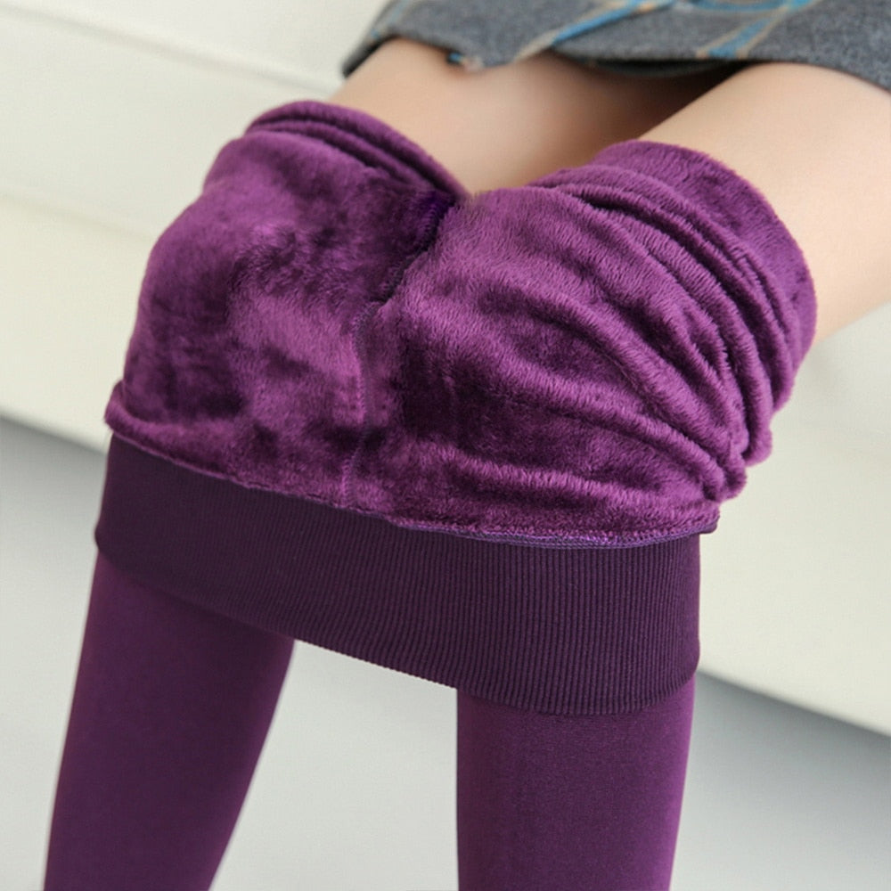 Winter Warm Leggings Women's Thermal Pants Polar Pantyhose Sock Lined Pants Velvet Tights Skin Effect High Waist Wool Leggings