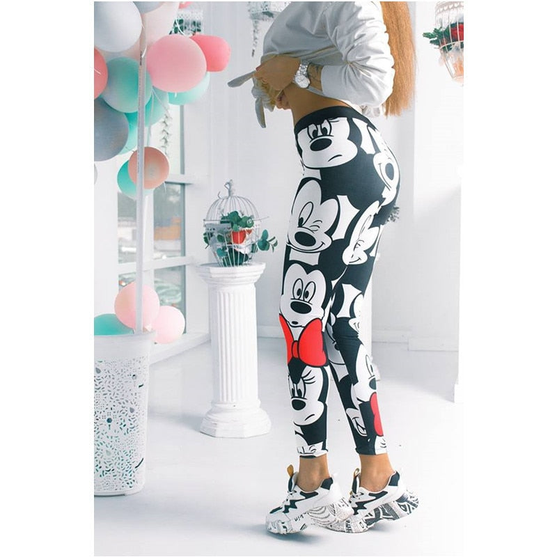Disney Fashion Cartoon Women Leggings Mickey Mouse Print  Sport Pants for Ladies Mickey Pants Women Leggings Female Casual Pants