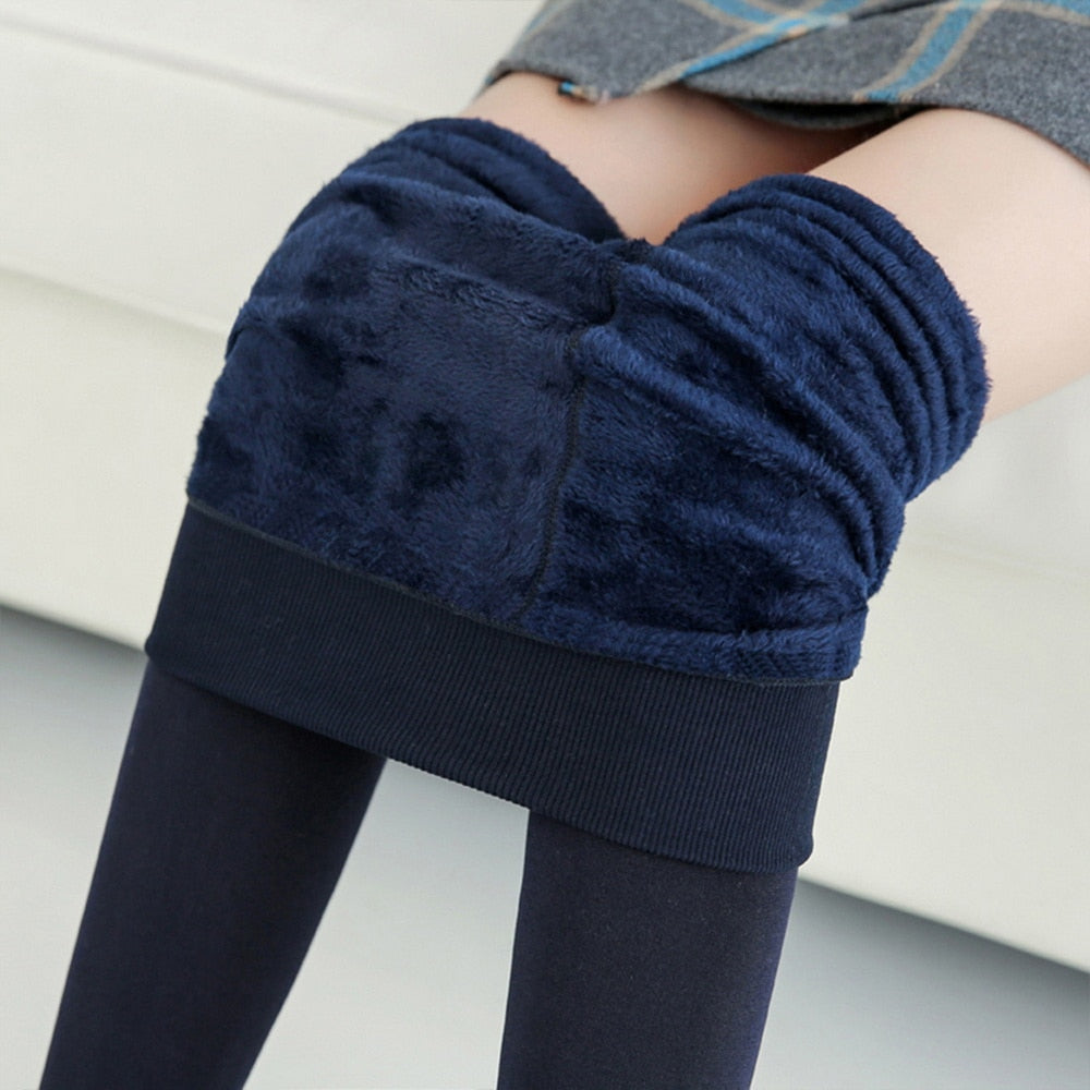 Winter Warm Leggings Women's Thermal Pants Polar Pantyhose Sock Lined Pants Velvet Tights Skin Effect High Waist Wool Leggings