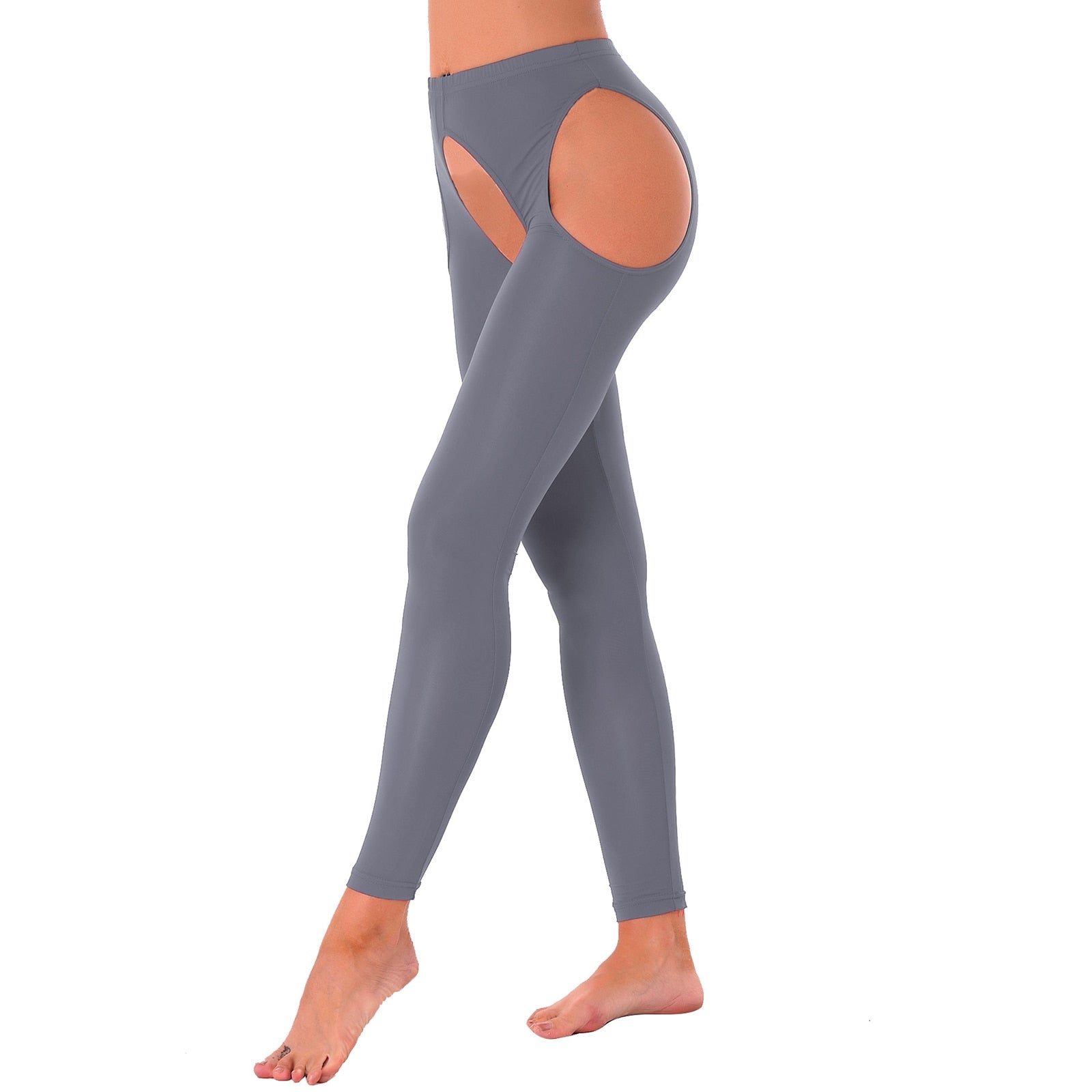 Womens Ice Silk High Waist Tights Suspenders Pantyhose Hollow Out Footed Long Pants Crotchless Leggings Thigh High Stockings