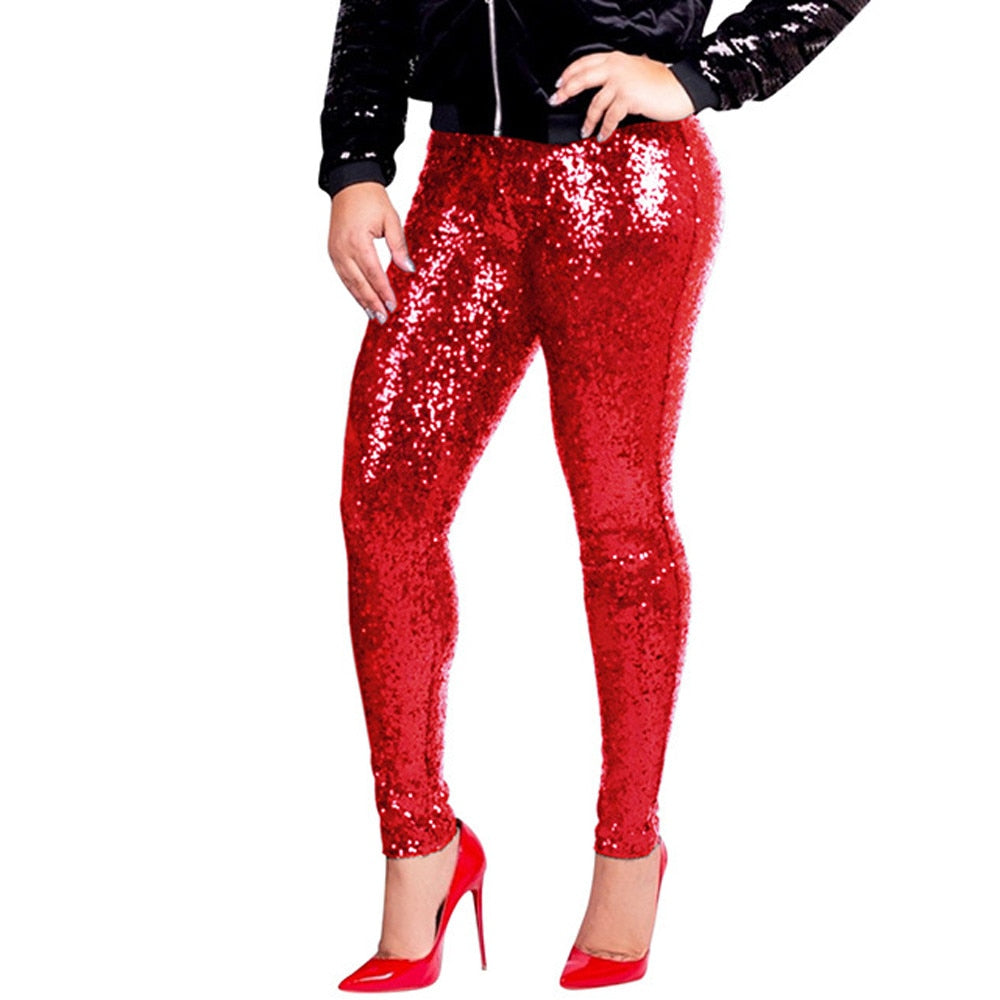 Women Shiny Sequin Slim Leggings Ladies Sexy Clubwear Trousers High Waist Legging Ladies Elastic Long Pants Leggins Mujer