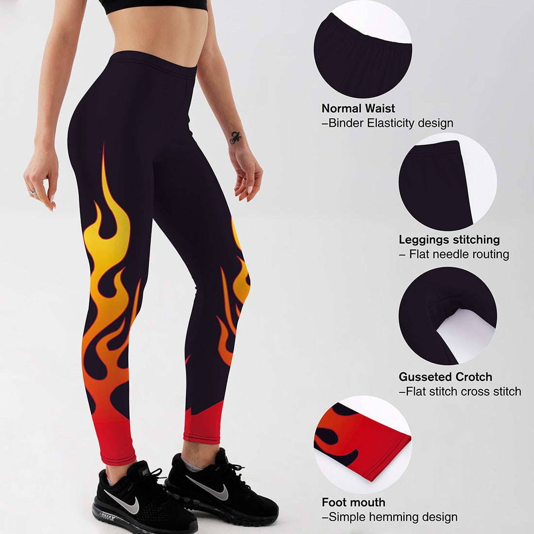 Russian style Fire flame Printing Punk Stretchy Trousers Casual Pants Womens Novelty Fitness High Waist Plus Size Leggings