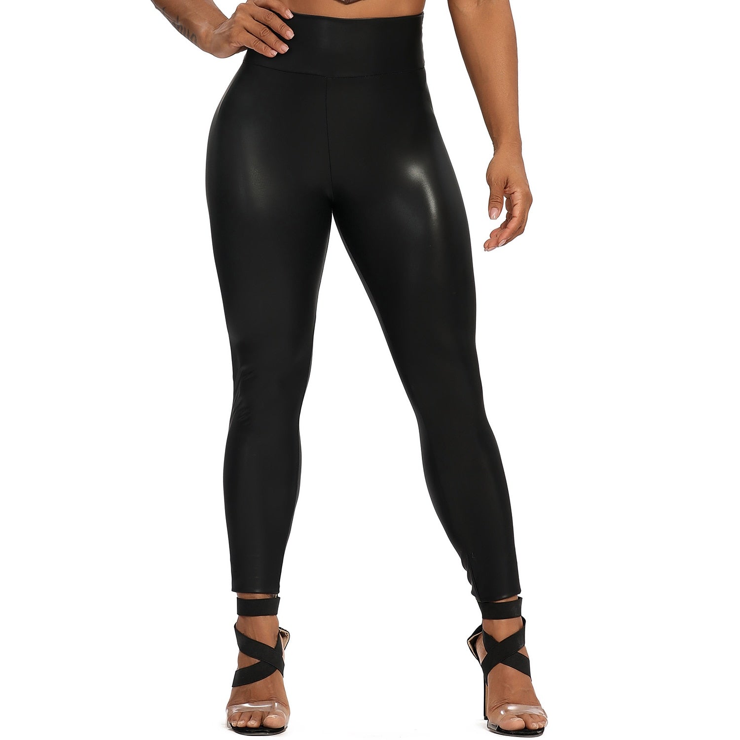 Black PU Legging Faux Patent Leather Stretch Elastic Leggings High Waist Pants Slim Trousers Scrunch Butt Fashion Leather Pants