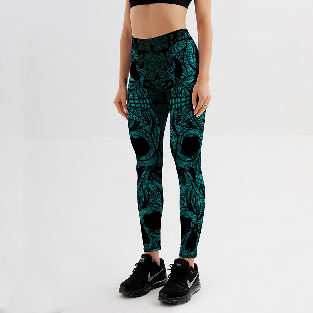 Qickitout Leggings Fitness New Women's Lake Blue Mask Skeleton Evil Leggings Stretch Digital Print Harem Pants For Women Palazzo