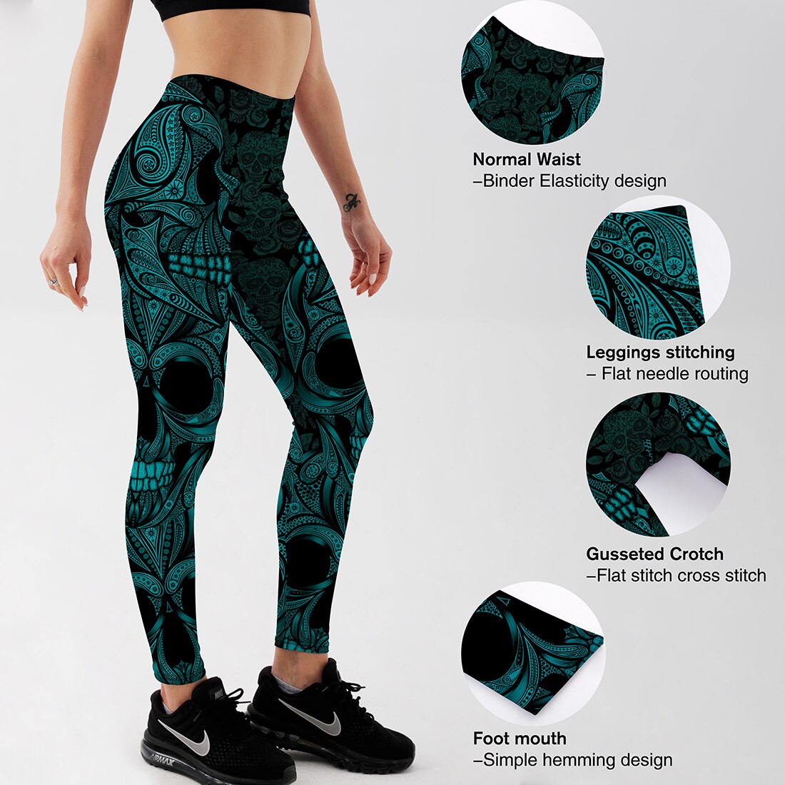 Qickitout Leggings Fitness New Women's Lake Blue Mask Skeleton Evil Leggings Stretch Digital Print Harem Pants For Women Palazzo