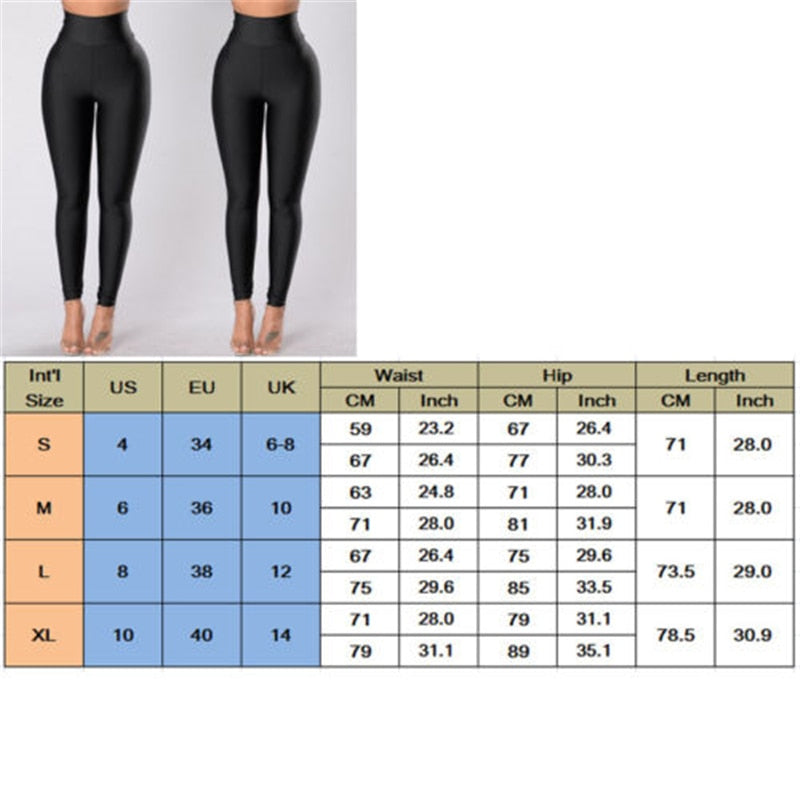 New Women Casual Wet Look Leggings 2019 Black High Waist Fitness Ankle-Length Leggings Running Gym Stretch Slim Shiny Trousers