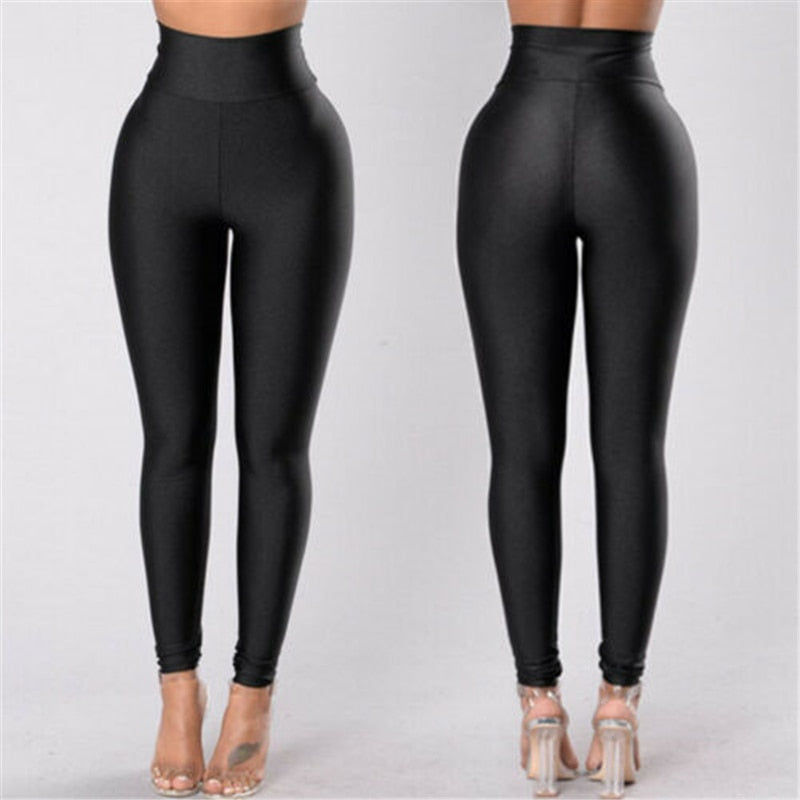 New Women Casual Wet Look Leggings 2019 Black High Waist Fitness Ankle-Length Leggings Running Gym Stretch Slim Shiny Trousers