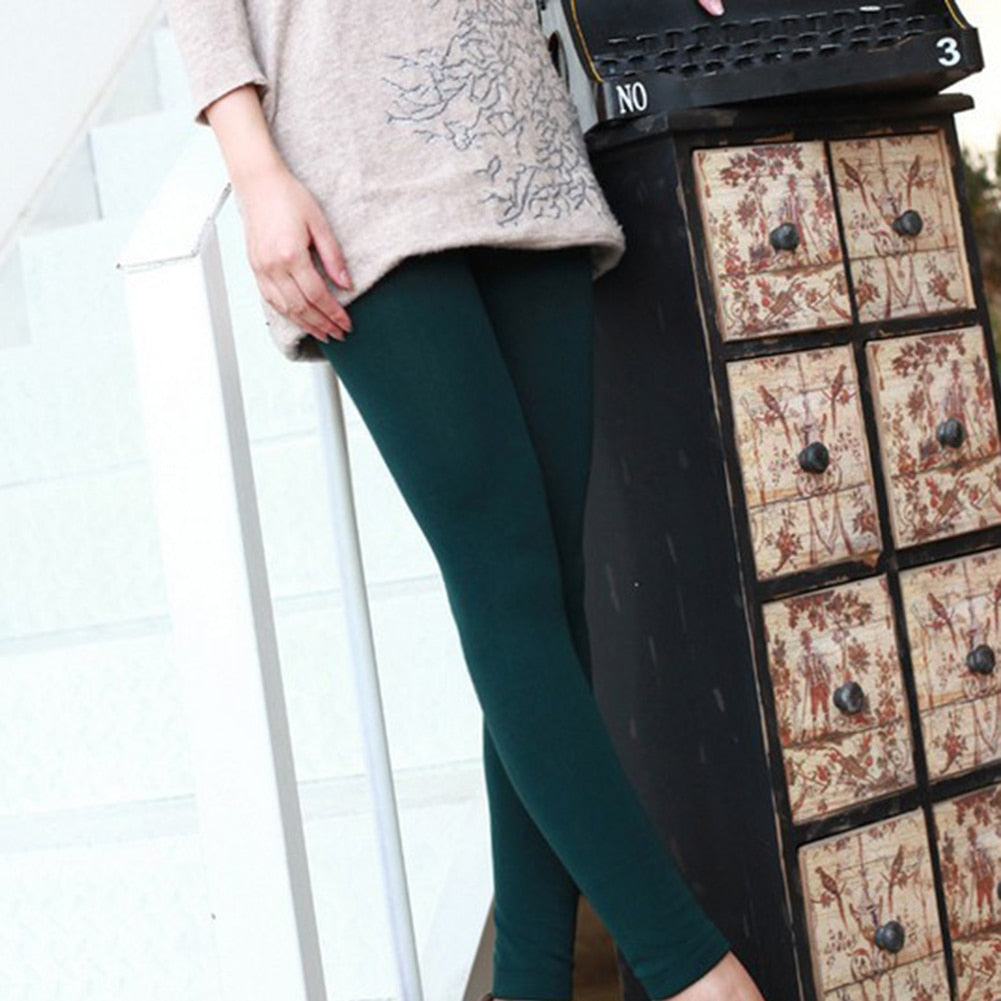 Hot Solid Color Women Stretch Thicken Leggings Warm Skinny Pants Footless