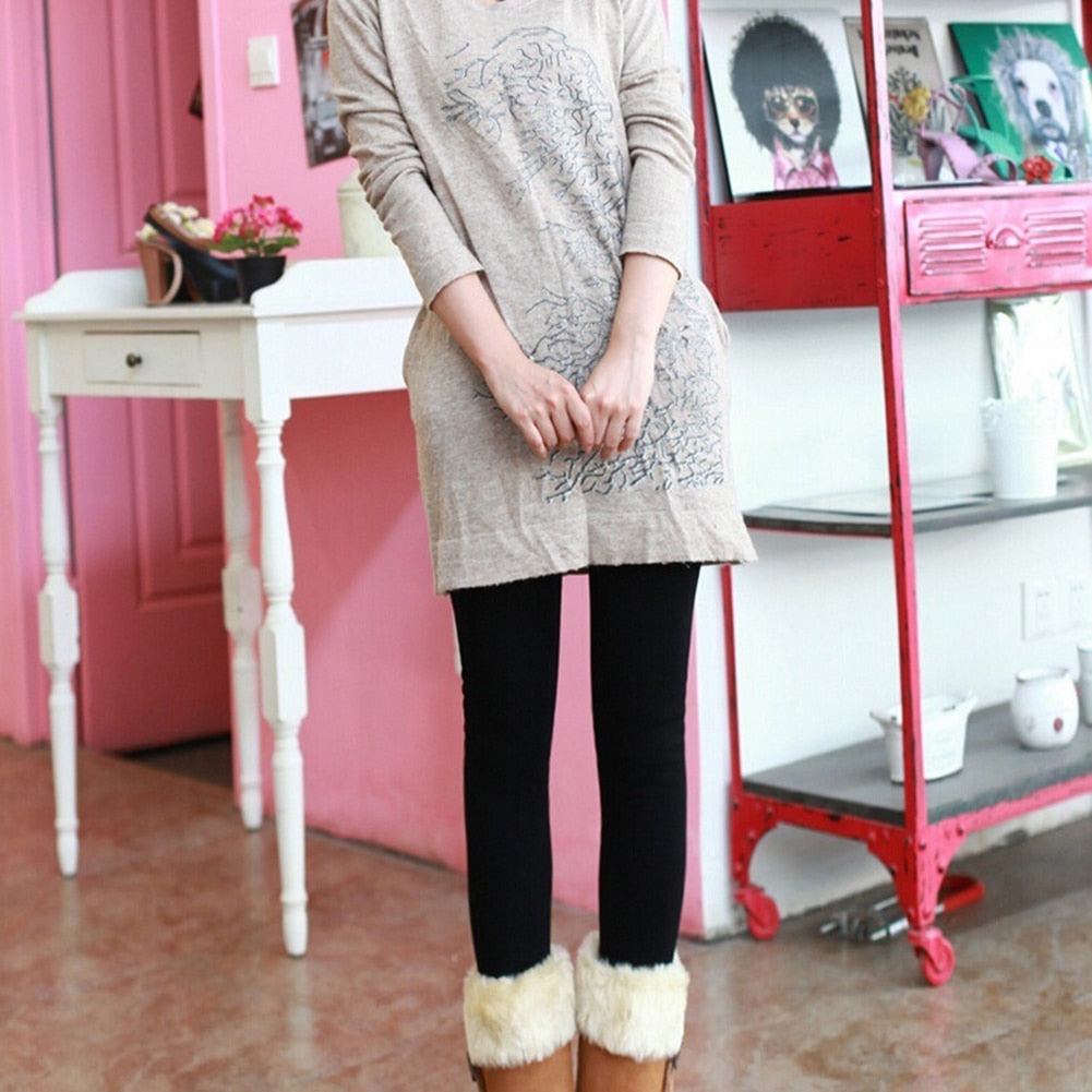 Hot Solid Color Women Stretch Thicken Leggings Warm Skinny Pants Footless