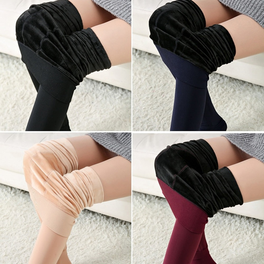 Hot Solid Color Women Stretch Thicken Leggings Warm Skinny Pants Footless