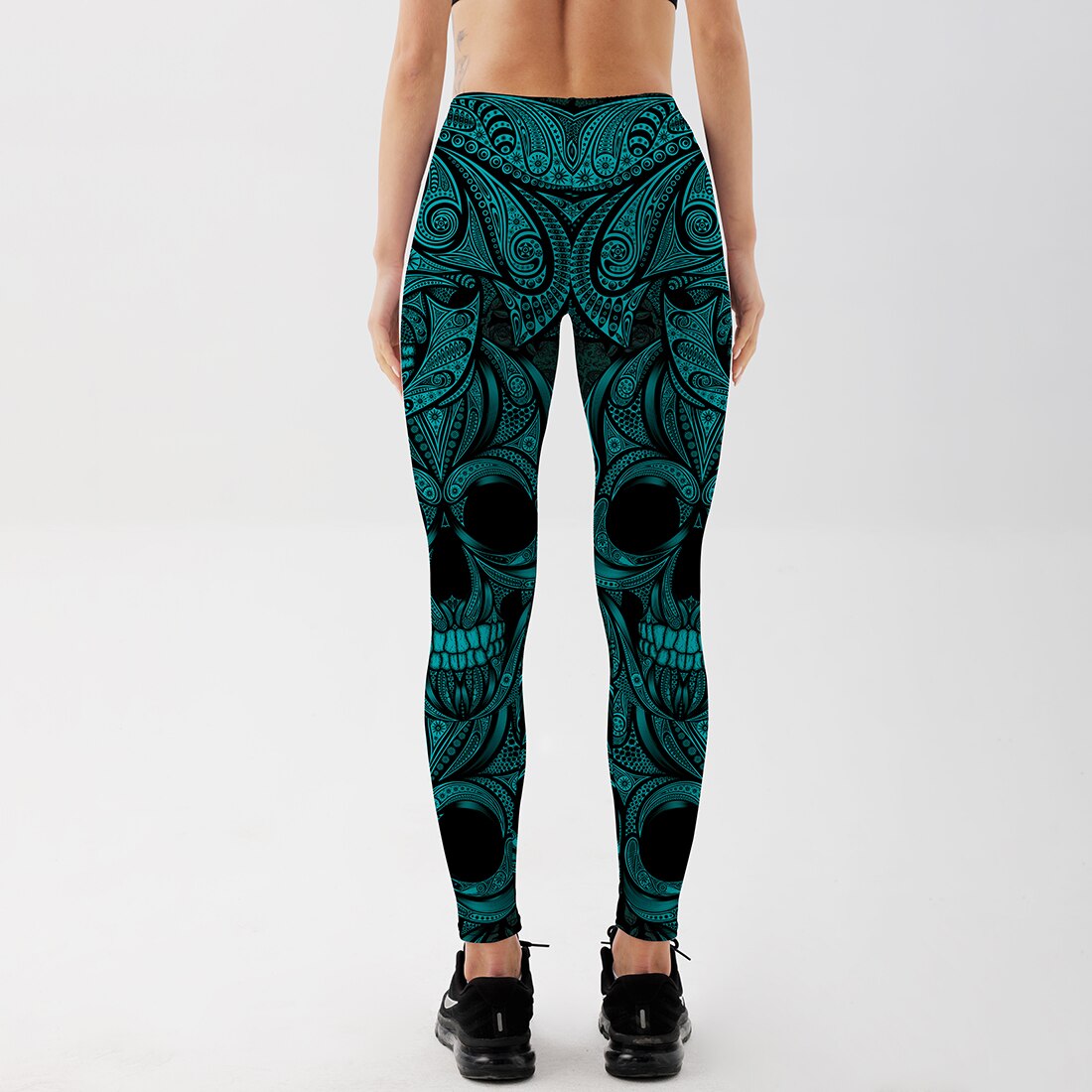 Qickitout Leggings Fitness New Women's Lake Blue Mask Skeleton Evil Leggings Stretch Digital Print Harem Pants For Women Palazzo