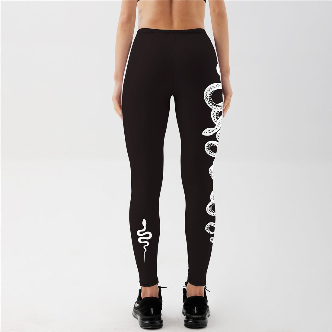 Qickitout Sexy Women's Black Leggings Print Animal Snake Push Up Fitness Legging Slim workout Legging