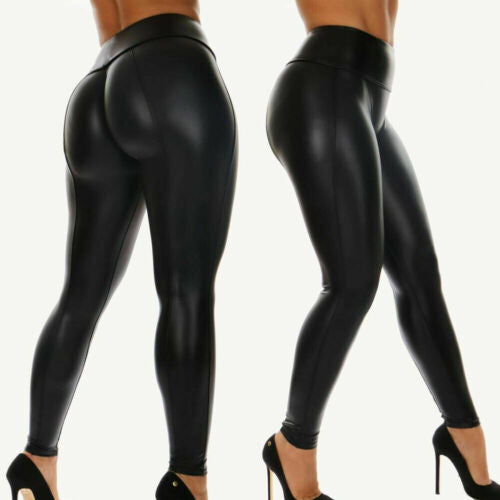 women stretch pants plus size sweatpants Wet Look Butt Lift Pants Leather PV Skinny Leggings Stretch Trousers ropa mujer