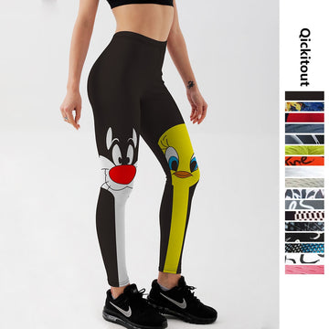 Qickitout Leggings 2018 Drop Shipping Fitness Pants Women Lovely Cartoon Cat and Duck Printed Women Cute Casual Leggings