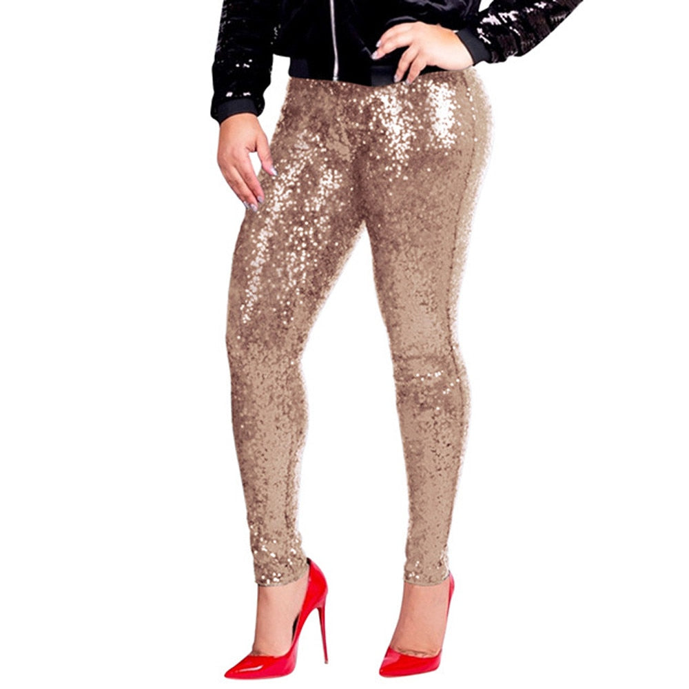 Women Shiny Sequin Slim Leggings Ladies Sexy Clubwear Trousers High Waist Legging Ladies Elastic Long Pants Leggins Mujer