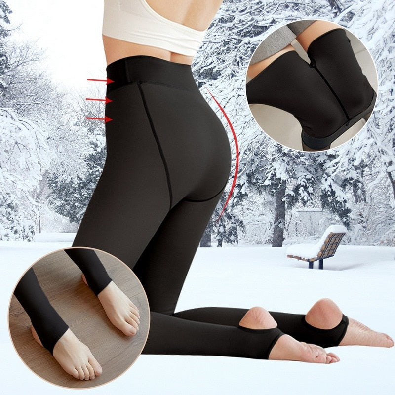 Thermal Pantyhose Women Thicken Stockings Fake Translucent Stockings High Waist Elastic Fleece Lined Socks Slim Tights Legging