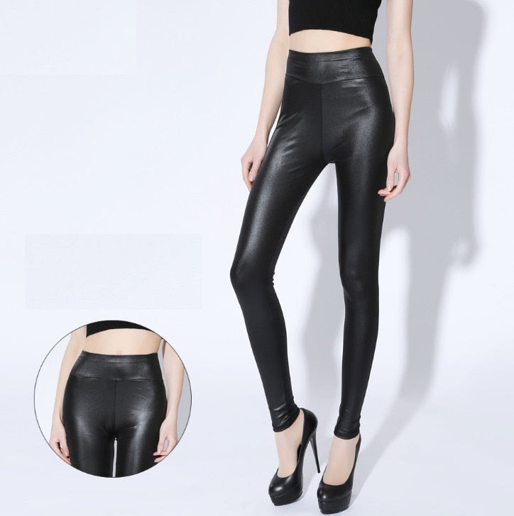 PU Leggings For Women Butt Lift Black Fall Spandex Big Size Leggings High Waisted Stretch Pants Faux Leather Leggings ouc088