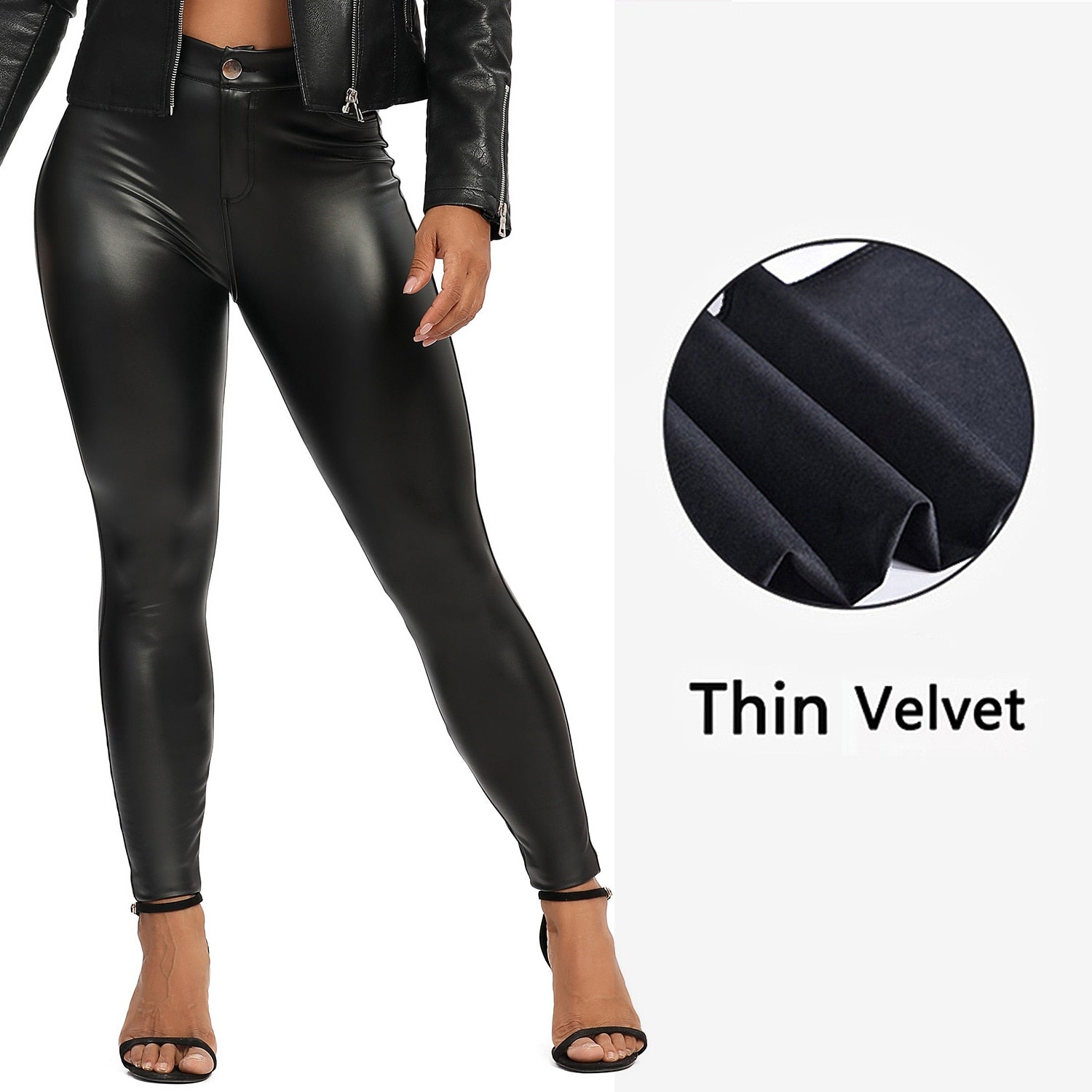 Velvet Leather Pocket Leggings
