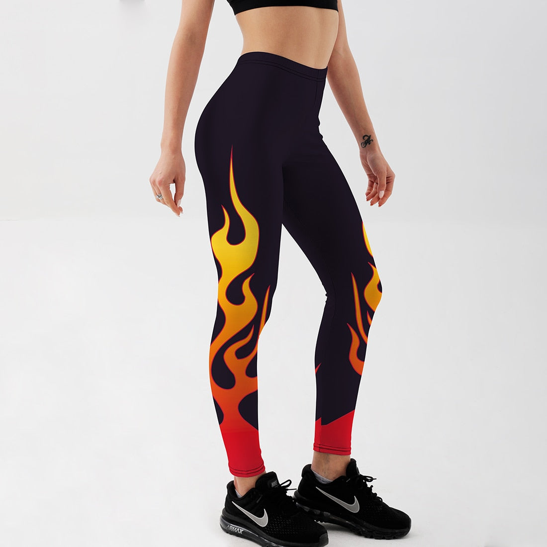 Russian style Fire flame Printing Punk Stretchy Trousers Casual Pants Womens Novelty Fitness High Waist Plus Size Leggings