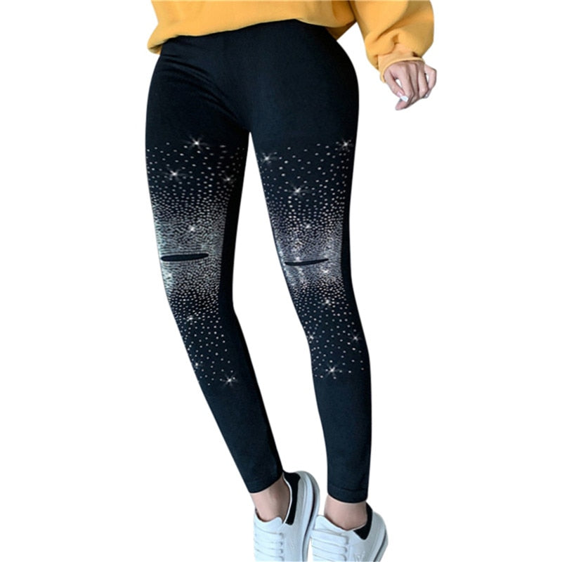 2022 Winter Diamond Leggings Women Sexy Fashion Shiny Tights Female Slim Rhinestone Nylon Pants Women's Warm Tights