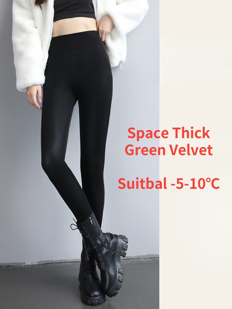 Winter Leggings Women Warm  Leather High Waisted Strengthed Thick Velvet Black Slimming Faux Pu Leather Leggings for Women