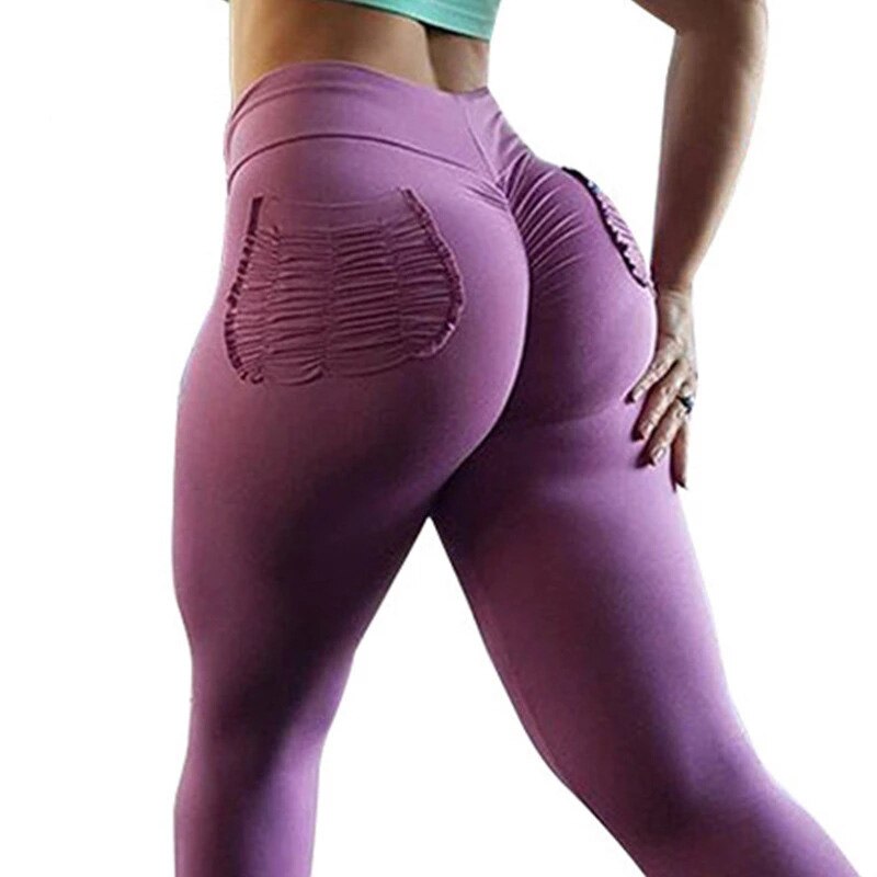 Women's Fitness Leggings High Elastic Push Up Leggins Female Pleated Pocket Pants High Waist Workout Leggings