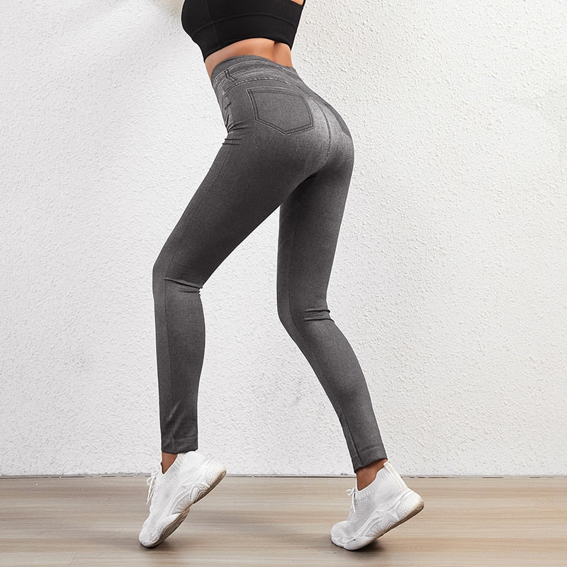 Women Leggings Faux Denim Jeans Leggings Sexy High Waist Tight Pants Hip Lifting Work Out Tights Slim Fitness Leggins 2022 New