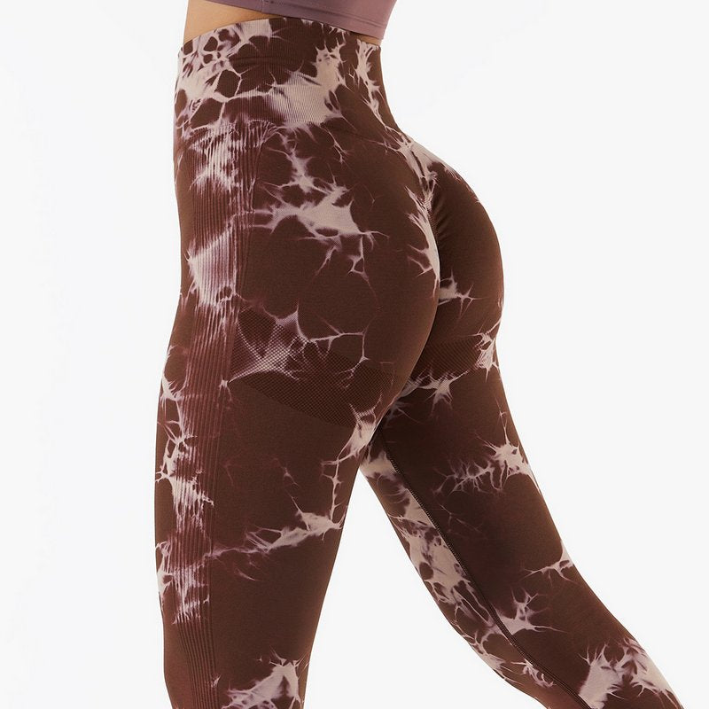 Women Fitness Workout Sport Gym High Waist Seamless Booty Marble Tie Dye Scrunch Butt Pant Yoga Leggings