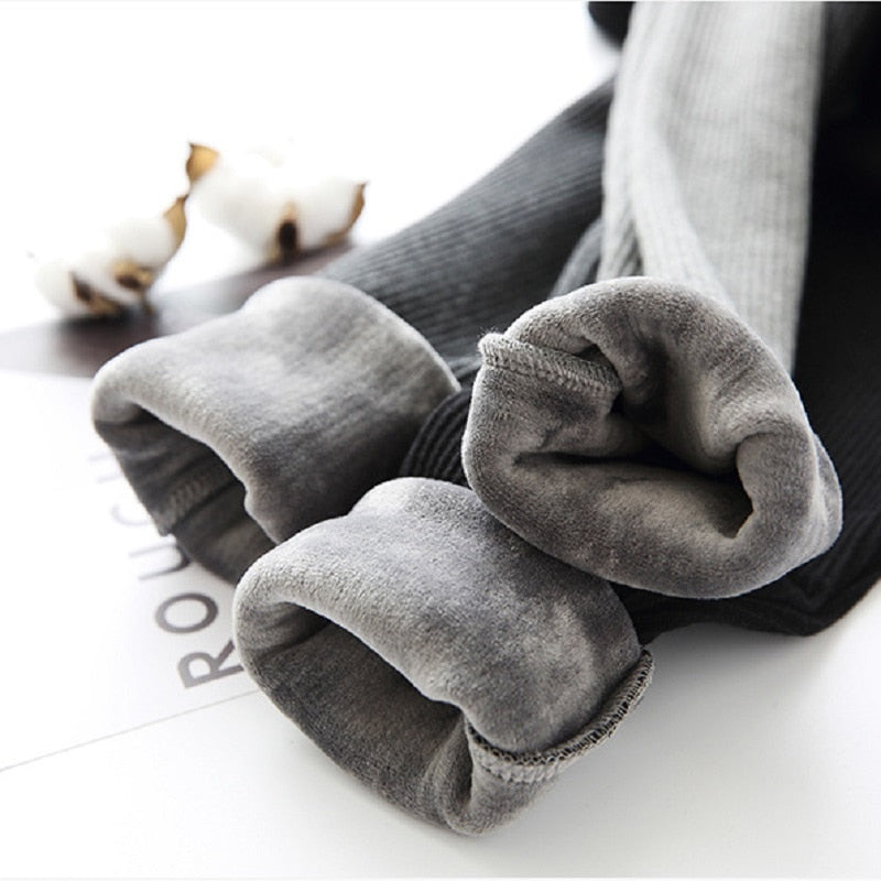 Winter Warm Leggings Women High Waist Ribbed Leggings Thicken Fleece Thermal Pants Casual Slim Solid Colors Elasticity Tights