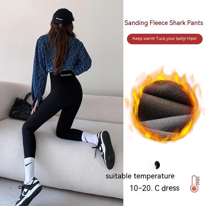 Shark Skin Leggings Women's Pants Tight High Waist Belly Spring and Autumn Winter Wear Plus Velvet Padded Yoga Barbie Pants