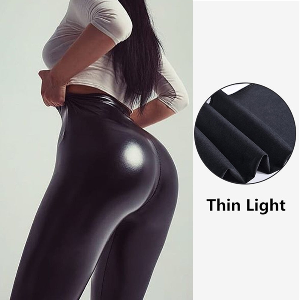PU Pants Womens Leather Leggings Sexy Pants Push Up Hip Skinny High Waist Trousers Slim LeggingS-5XL Size