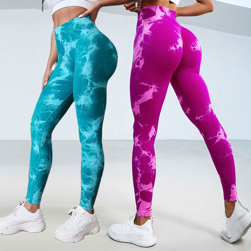 Women Tiedye Gym Leggings Seamless Leggings Push Up Booty Yoga Pants Scrunch Workout Tights Sports Fitness High Waist Leggings