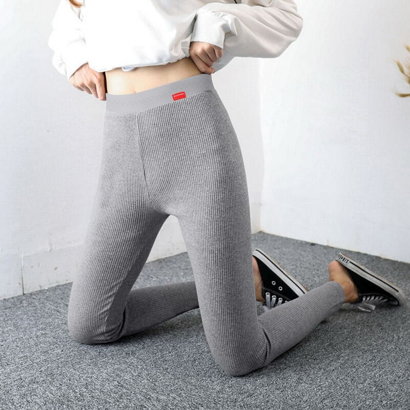 Winter Ribbed Knit Leggings Women'S Slimming Velvet Cotton Tights Black Stretch Gray Thick Warm Leggings For Women With Fleece