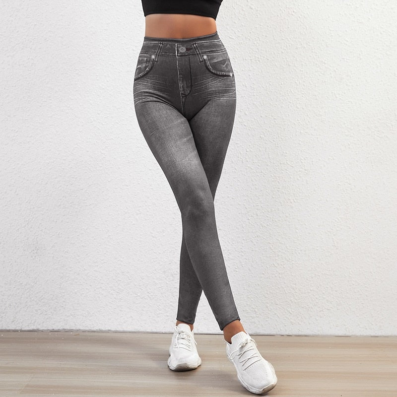 Push Up Seamless High Waist Denim Print Jeans Leggings Women Autumn and Winter Elastic Denim Pants Skinny Leggins Mujer