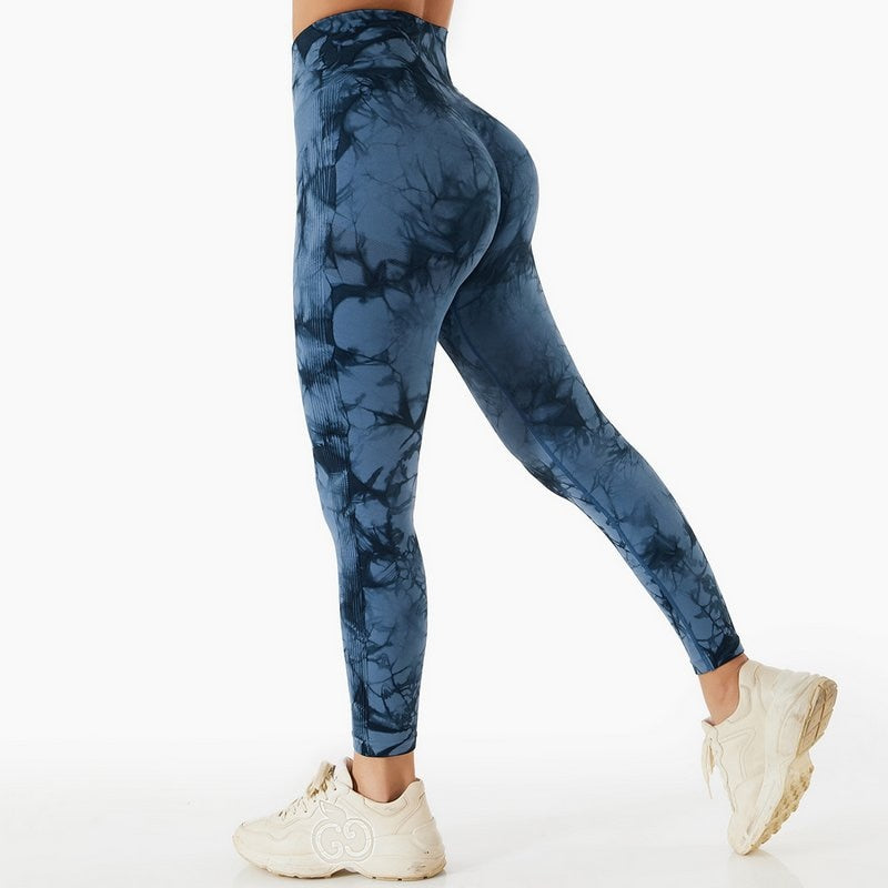 Women Fitness Workout Sport Gym High Waist Seamless Booty Marble Tie Dye Scrunch Butt Pant Yoga Leggings