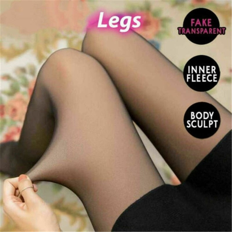 Thermal Pantyhose Women Thicken Stockings Fake Translucent Stockings High Waist Elastic Fleece Lined Socks Slim Tights Legging